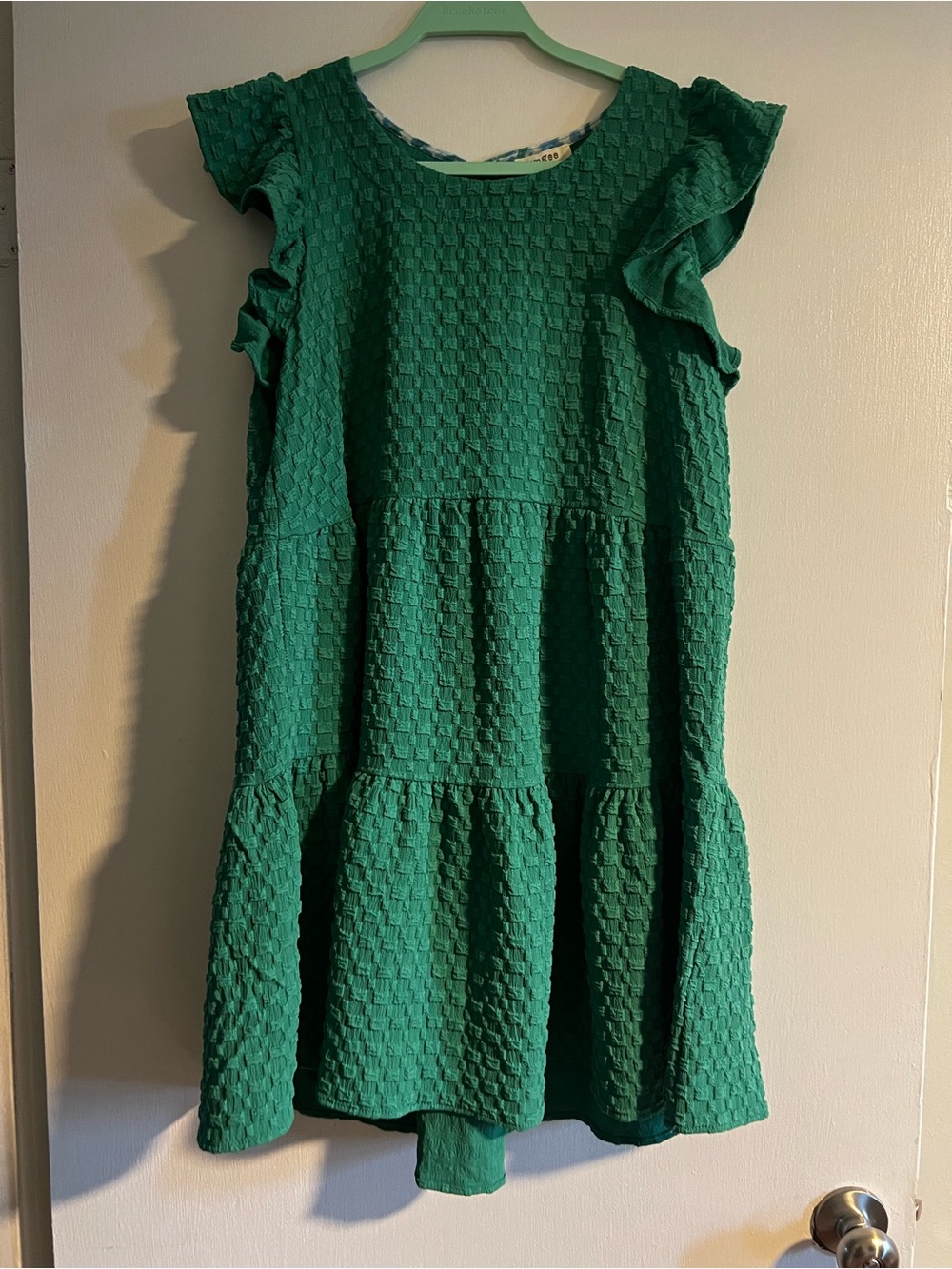 Umgee Green Textured Tiered Ruffle-Sleeve Dress